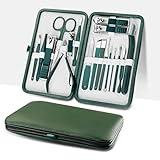 Nail Clipper & Grooming Kit 18 Pieces | Nail Tools Manicure & Pedicure Set with Leather Case | Professional Stainless Steel Scissors Travel | Royal Green