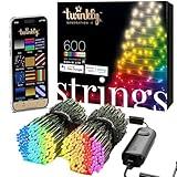 Twinkly Strings 600 LED RGB+ White, LED Light String, in- and Outdoor Smart Multicolor LED Lights, Compatible with HomeKit, Alexa, and Google Home, Gaming, IP44, App Control, Black Wire, 157.5ft