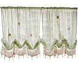 FADFAY Pastoral 57-Inch-by-69-Inch Adjustable Balloon Manual Hook Flower Shade Curtains,Light Green, 1 Panel