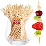 200PCS Cocktail Picks, Natural Fancy Toothpicks for Appetizers, Wooden Ball Bamboo Skewers for Appetizers, 4.7 IN Long Decorative Cocktail Sticks for Drinks Food Party Charcuterie Boards Accessories