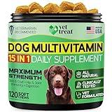 Dog Multivitamin Chewable with Glucosamine -Made in USA- Puppy & Senior Supplement - 120 Treats - Dog Vitamins and Supplements - Skin, Heart, Immunity, Hip & Joint Support + Salmon Oil + Probiotics