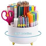 Marbrasse Desk Organizer, 360-Degree Rotating Pen Holder for Desk, Desk Organizers and Accessories with 5 Compartments Pencil Organizer, Art Supply Storage Box Caddy for Office, Home （White）