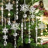 18pcs Crystal Christmas Ornaments for Tree Decorations-Hanging Acrylic Snowflake Icicle Ornaments with Drop Pendants for Winter Wonderland Chandelier Crystals Decorations Supplies