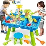 Mini Tudou Kids Water Table Toys for Toddlers 1-3,2 in 1 Large Sensory Table w/ 37PCS Sand and Water Toy Accessories Summer Outdoor Toy on Beach Backyard for Kids Toddler Boys Girls Age 1 3 4 5 6 7 8