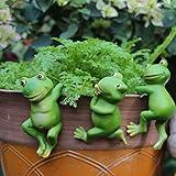 LANDOR Set of 3 Cute Frog Figurines Hanging Animal Statue,Resin Pot Climbing Sculpture Outdoor Statues Ornaments Décor for Flower potFence, Yard Art Patio Lawn House (3 frogs)