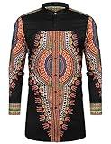 COOFANDY Men's African Dashiki Print Shirt Long Sleeve Button Down Shirt Bright Color Tribal Top Shirt Black