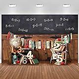 CSFOTO 6x4ft Back to School Backdrops for Photography Vintage Wooden Classroom Math Problem on Blackboard Background Globe Book Theme Background First Day of School Children Photo Wallpaper