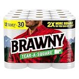 Brawny Tear-A-Square Paper Towels, 12 Family Rolls = 30 Regular Rolls, 2X More Durable*, 3 Sheet Sizes, Strong and Absorbent