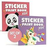 Fun Paint with Sticker Books for Kids Set of 2 - Entertaining Sticker Activity with Vibrant Themes Keeps Kids Ages 4-8 Busy - Perfect Sticker Puzzle to Learn Shapes and Numbers at Home or Travelling