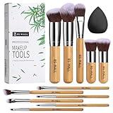 BS-MALL Makeup Brush Set 11Pcs Bamboo Synthetic Kabuki Brush Set Foundation Powder Blending Concealer Eye shadows Blush Cosmetics Brushes with Organizer Bag & Makeup Sponge