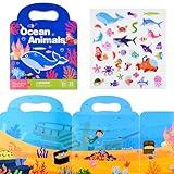 ASTARON 5 Pack Reusable Sticker Books for Toddlers, 3D Marine Life Stickers Road Trip Activities Car Airplane Activities Travel Toys for Kids, Kids Quiet Time Activities (2-6 Age)