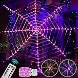 Halloween 184 LED Remote Spider Web Lights, Sinranac 12Ft Purple Light up Spider Net with 8 Lights Modes & Timer for Halloween Window Decoration Outdoor Indoor Home Party Yard