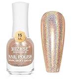 MIZHSE Holographic Nail Polish, Light Brown Glitter Nail Polish Air Dry Fast, 15 ml Fall Nail Polish High Glossy Shimmer Nail Pigment Oil-based Laser Iridescent Chrome Nail Art Salon Manicure