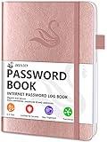 Elegant Password Book with Alphabetical Tabs - Hardcover Password Book for Internet Website Address Login - 5.2" x 7.6" Password Keeper and Organizer w/Notes Section & Back Pocket (Rose Gold)