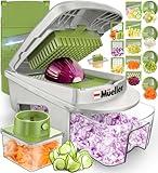 Mueller Pro-Series All-in-One, 12 Blade Mandoline Slicer for Kitchen, Food Chopper, Vegetable Slicer and Spiralizer, Cutter, Dicer, Grater, Mothers Day Gifts, Kitchen Essentials, White Sand/Green