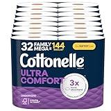 Cottonelle Ultra Comfort Toilet Paper with Cushiony CleaningRipples Texture, 32 Family Mega Rolls (32 Family Mega Rolls = 144 Regular Rolls) (8 Packs of 4), 296 Sheets per Roll, Packaging May Vary