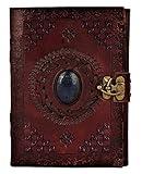 RUSTIC TOWN Leather Bound Journal for Men Women with Semi-Precious Stone & Buckle Closure - Book of Shadow Handmade Leather Travel Writing Notebook Diary Gift for Him Her