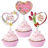 KKBES 24 Pack Happy Mother's Day Cupcake Toppers Best Mom Ever Cake Topper Cupcake Picks for Mother's Day Birthday Party Supplies, 3 Patterns