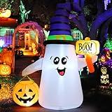 GOOSH 5 FT Halloween Inflatables Ghost Outdoor Decorations Blow Up Yard Cute Wizard Ghost with Pumpkin with Built-in LEDs for Garden Lawn Indoor Party Holiday Decor