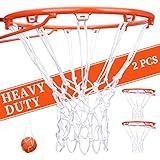 [2 Packs] Sieqioor Professional Basketball Net Replacement Heavy Duty, Durable Basketball Nets in All Weather Anti Whip, Fits Standard Indoor Outdoor Rims 12 Loops (White) with Basketball net Bag