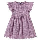 Niyage Toddler Girls Elegant Lace Pom Pom Flutter Sleeve Party Princess Dress Dusty Purple 90