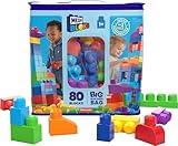 MEGA BLOKS First Builders Toddler Blocks Toys Set, Big Building Bag with 80 Pieces and Storage, Blue, Ages 1+ Years