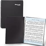 MECCALINE Sheet Music Folder (1 Pack, Black) – 40 Sleeves Display 80 Pages Spiral Binder Organizer for Music Stand – Fits Letter Size 8.5 x 11 Inch – Direct Page Writing with Detachable Name Tag