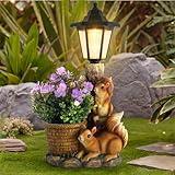 Larlobl Outdoor Squirrels Flowerpot Garden Statues Sculpture Figurine Decor Solar Powered Light Planter Succulent for Patio Lawn Yard Balcony Ornament - Housewarming Gift(Squirrel)