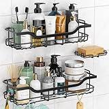 OMAIRA Shower Caddy 3-Pack, Adhesive Shower Organizer with Soap Holder, Rustproof No Drilling Shower Shelves for Inside Shower Bathroom Organizer and Storage, Black(Large)