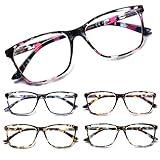 SIGVAN Ladies Reading Glasses Blue Light Blocking Spring Hinge Fashion Pattern Print Eyeglasses for Women (multicolour, 3.00) Pack of 5