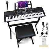 Ktaxon 61 Key Keyboard Piano Electric Keyboard, Electric Piano Set with Headphone, Microphone, Music Rest, Power Adapter, Piano Stand, Piano Bench and Manual (Black)