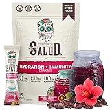 Salud 2-in-1 Hydration Packets + Immunity Electrolytes Powder, Hibiscus - Jamaica Agua Fresca Drink Mix, Elderberry, Dairy & Soy Free, Non-GMO, Gluten Free, Vegan, Low Calorie, 1g Sugar (15 Servings)