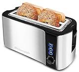 Elite Gourmet ECT-3100 Long Slot 4 Slice Toaster, Reheat, 6 Toast Settings, Defrost, Cancel Functions, Built-in Warming Rack, Extra Wide Slots for Bagels & Waffles, Stainless Steel & Black