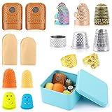 16 Pcs Sewing Thimble with Storage Box, Finger Protector, Finger Tips, Leather Thimble, Adjustable Metal Sewing, Thimble Rings, Rubber Thimble, Finger Protector Coin Thimble