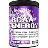 EVL BCAAs Amino Acids Powder - BCAA Energy Pre Workout Powder for Muscle Recovery Lean Growth and Endurance - Rehydrating BCAA Powder Post Workout Recovery Drink with Natural Caffeine - Furious Grape