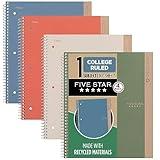 Five Star Spiral Notebooks + Study App, Recycled Cover, 4 Pack, 1 Subject, College Ruled Paper, 8-1/2” x 11", 100 Sheets per Notebook, Zion Clay, Olympic Green, Glacier Blue, Smoky Gray(820046)