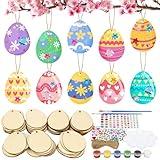 Fennoral 50 Pack Wooden Easter Egg Craft Kit for Kids Make You Own Easter Egg Easter Egg Hanging Ornaments DIY Easter Art and Craft for Girls Boys Art Project Easter Decoration