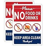 No Food or Drink, Keep Area Clean Signs | 10 x 7 Inches No Food or Drinks Allowed Signs Rust Free Aluminum No Food Signs, Weatherproof, Easy to Install, Indoor/Outdoor Use, 2 Pack