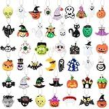 DTOFOOT 36PCS Mini Resin Halloween Ornaments Tiny Halloween Hanging Ornaments for Tree Halloween Miniatures Figurines Charms with String Resin Hanging Pendants for Halloween Party Decorations