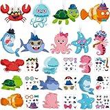 Pasimy 36 Sheets Summer Craft Kits for Kids DIY Sea Animal Craft Make Your Own Ocean Animals Paper Craft Set Summer Ocean Animal Ornament Kit for Summer Ocean Birthday Party Classroom Activities