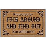 BinHang Indoor Floor Mats for Home Entrance, Funny Doormats for Front Door Protected by Fuck around and Find Out Surveillance Rubber Backing Protect The Floor 30X18 Inch