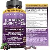 Viva Naturals Elderberry with Vitamin C and Zinc for Adults - 5 in 1 Sambucus Black Elderberry Capsules with Vitamin D3 5000 IU, Elderberries Immune Support Supplement 2 Months Supply Pills