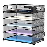 Supeasy 5 Trays Paper Organizer with Handle - Mesh Desk File/Letter Organizer,Black Paper Sorter for Office, Home or School