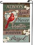 Memorial Day Cardinal Garden Flag 12x18 Inch Double Sided for Outside Always Loved Never Forgotten Forever Missed Gravesite Saying Yard Outdoor Flag MD01