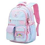 PIG PIG GIRL Girls Backpack, Functional Pockets Kids Backpack Kawaii Lightweight School Backpack Watrer Resistant Book Bag with Unicorn Pendant for Primary Elementary School,Blue