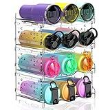 Areforic Water Bottle Organizer - 4 Pack Stackable Cup Organizer for Cabinet, Countertop, Pantry and Fridge, Free-Standing Tumbler Kitchen Storage Holder for Wine and Drink Bottles, Clear Plastic