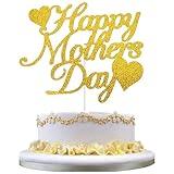 Chewarelly 10 Pack Happy Mother’s Day Cake Toppers Set, Glitter Cake Bunting Decor Best Mom Ever Love Mother Cake Picks Party Decorations Supplies(Gold)