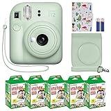 Fujifilm Instax Mini 12 Instant Camera + MiniMate Accessory Bundle & Compatible Custom Case + Fuji Instax Film Value Pack (50 Sheets) Flamingo Designer Photo Album (Mint Green)