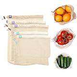 Lotus Sustainables Premium 100% Organic Cotton Reusable Produce Bags | Eco-Friendly Mesh Produce Bags For Groceries | Machine Washable Vegetable/Fruit Bag | Set of 5