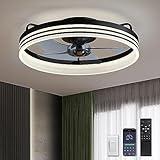 LUDOMIDE Ceiling Fans with Lights, Flush Mount Ceiling Fan with Lights and Remote, 6 Wind Speeds Smart Low Profile Ceiling Fan for Bedroom, Kids Room and Living Room 20" (Black)